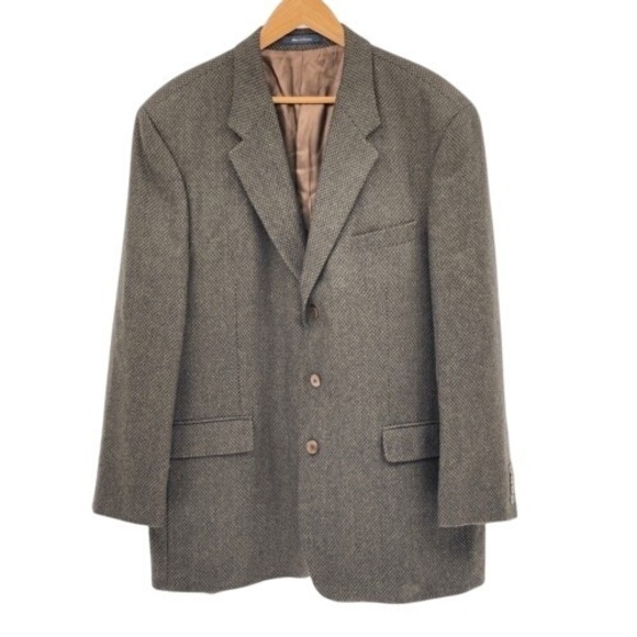 Brandini Blazer Sport Coat Suit Jacket Men‎ Size 46T Brown Tweed Wool